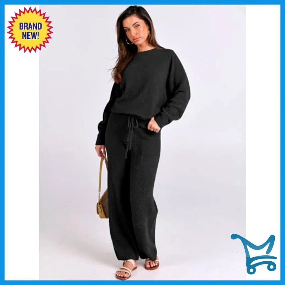 Fuzzy Fleece Pajama Set Loose Fit Lounge Wear Long Sleeve Wide Leg Pants
